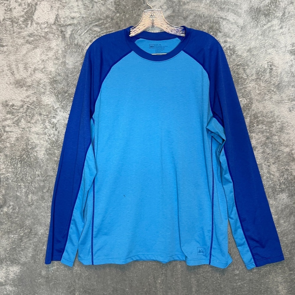 REI Men Solid Blue Polartec Long‎ Raglan Sleeve Performance Stretch Shirt XL